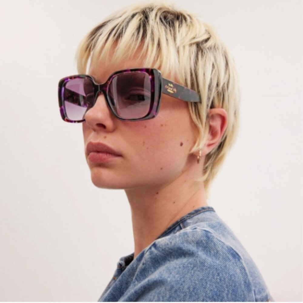 Coach Purple Tortoise Shell Oversized Square Sunglasses - NEW $211 MSRP